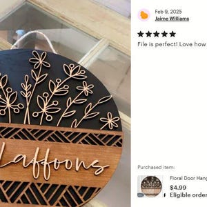 Daisy Sign SVG Laser Cut Files; a Floral Basket Welcome Sign SVG with a bouque of daisy flowers in a basket for your Glowforge, Xtool and other laser machines.