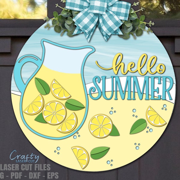 Lemonade Door Hanger SVG - Hello Summer SVG - Laser Cut Files - Lemonade Sign SVG - Welcome Sign Svg - Summer Door Sign - Glowforge Files