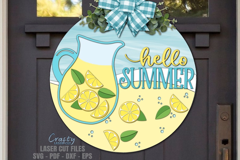 Wellcome Pitcher Lemonade Summer Door Hanger SVG Laser Cut Files: Lemon Welcome Sign SVG ...