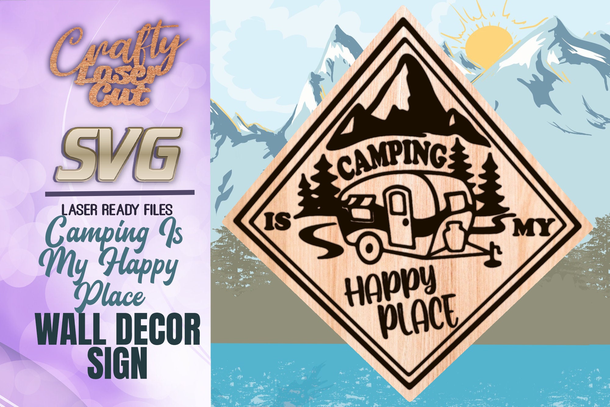Camping Is My Happy Place Camper SVG Glowforge Files Camping | Etsy