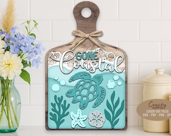 Coastal charcuterie Board SVG Laser Cut Files, Sea Turtle Cutting Board SVG, Beach Sign SVG, Glowforge Files