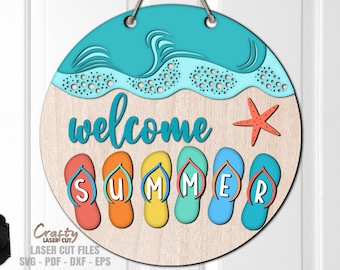 Stranddeurhanger SVG - lasergesneden bestanden - strand SVG - slippers Svg - zomer SVG - welkomstbord Svg - stranddeurbord - Glowforge-bestanden