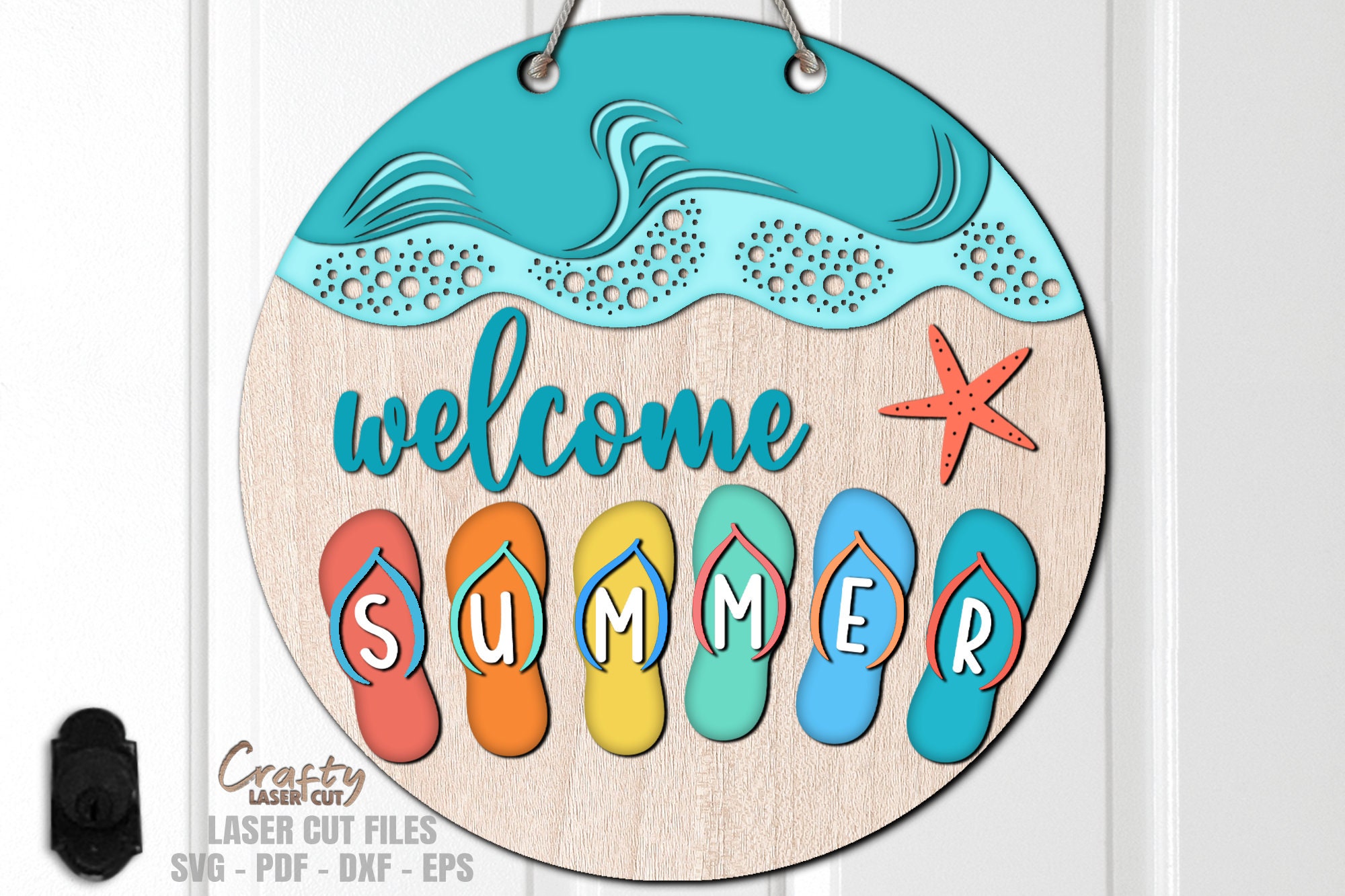 Beach Door Hanger SVG - Laser Cut Files - Beach SVG - Flip Flops Svg ...