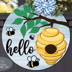 Bee Door Hanger SVG - Bee SVG - Welcome Sign SVG - Laser Cut Files - Summer Door Sign - Spring Svg - Bee Sign Svg - Glowforge Files - Cricut