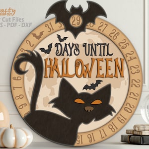 Halloween Black Cat Countdown Sign SVG Laser Cut Files including bat accents for your Glowforge and other laser machine.