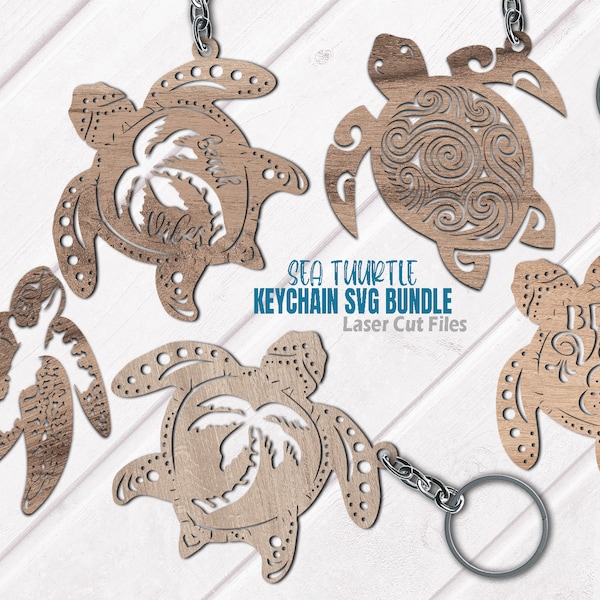 Tortue porte-clé SVG Bundle - fichiers découpés au Laser - tortue SVG Bundle - Svg plage - Beach Vibes Svg - Tribal tortue Svg - fichiers Glowforge