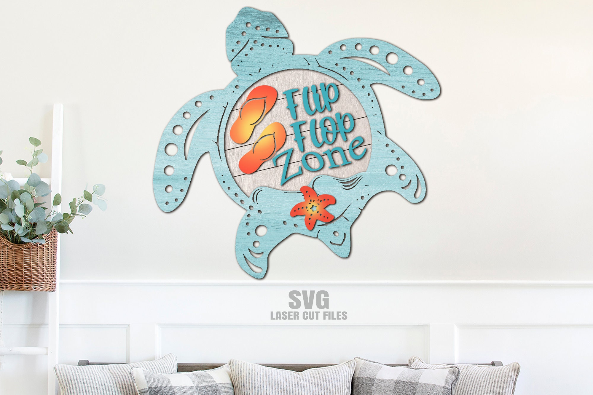 Beach Door Hanger SVG - Laser Cut Files - Turtle SVG - Flip Flop SVG ...