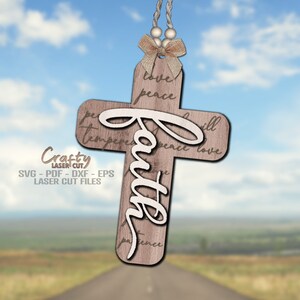 Christian Cross Car Charm SVG - Faith Svg - Religious Svg - Cross Svg - Charm Svg - Car Accessories - Laser Cut Files - Glowforge Files