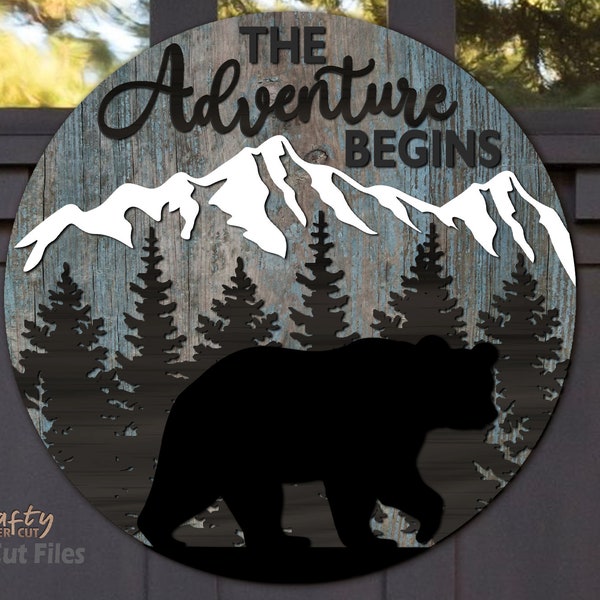 Bear Door Hanger SVG - Laser Cut Files - Bear SVG - Adventure SVG - Mountains Svg - Forest Svg - Bear Door Sign - Glowforge Files