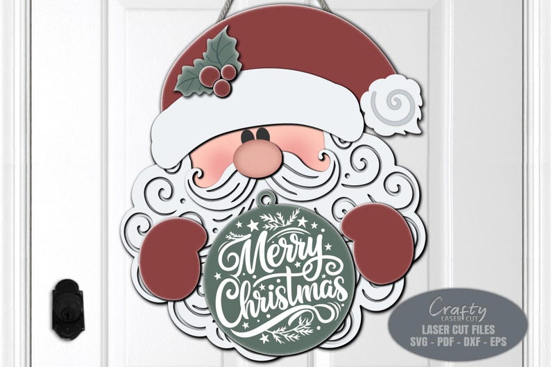 Santa Door Hanger SVG Laser Cut Files: Merry Christmas Welcome Sign SVG ...