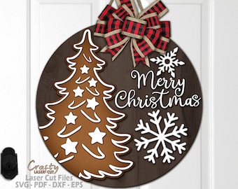 Archivos SVG de corte láser para colgador de puerta de Feliz Navidad: Letrero de bienvenida de pan de jengibre SVG