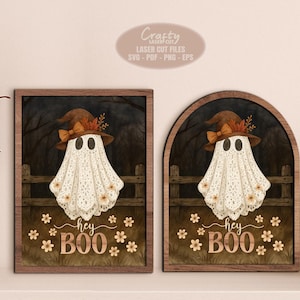 Spets spöke Halloween-skylt SVG laserskurna filer: Häxhatt utskrivbar PNG