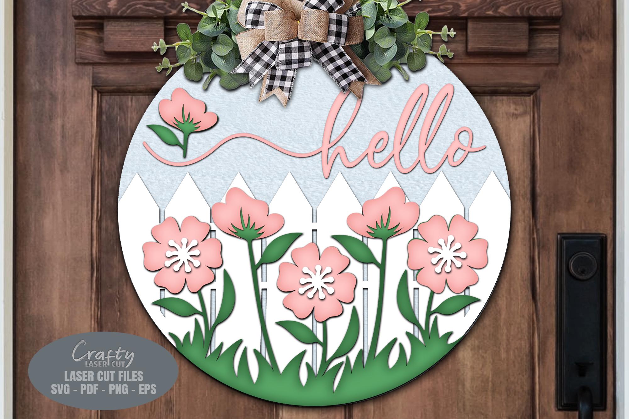 Floral Door Hanger SVG - Laser Cut Files - Hello Summer SVG - Hello ...