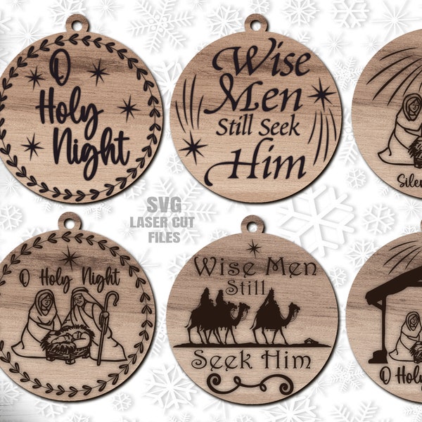 Nativity Scene Ornament SVG Bundle - Laser Cut Files - Wise Men Svg - Christmas SVG - Silent Night Svg - O Holy Night SVG - Glowforge Files