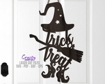 Witch Door Hanger - Witch SVG - Laser Cut Files - Halloween Witch SVG - Witch Door Sign - Halloween SVG - Trick Or Treat - Halloween Welcome