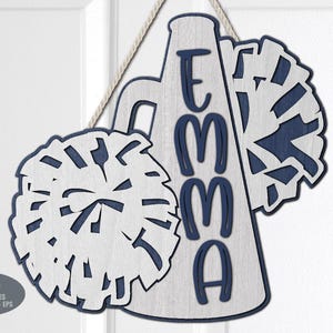 Monogram Cheer Sign SVG - Glowforge Laser Files - Cheerleader Door Sign SVG - Megaphone Svg - Cheerleader Photo Frame - Sports Svg