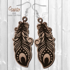 Feather Earring Svg - Laser Cut Files - Boho Earring Svg - Glowforge Earring Files - Boho Svg - Feather Svg - Wood Earrings