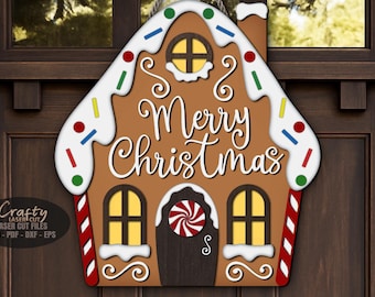 Gingerbread House Door Hanger SVG Laser Cut Files:  Christmas Welcome Sign SVG