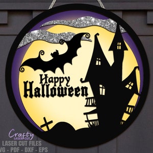 Halloween Door Hanger SVG Laser Cut Files: Haunted Mansion Bat Welcome ...