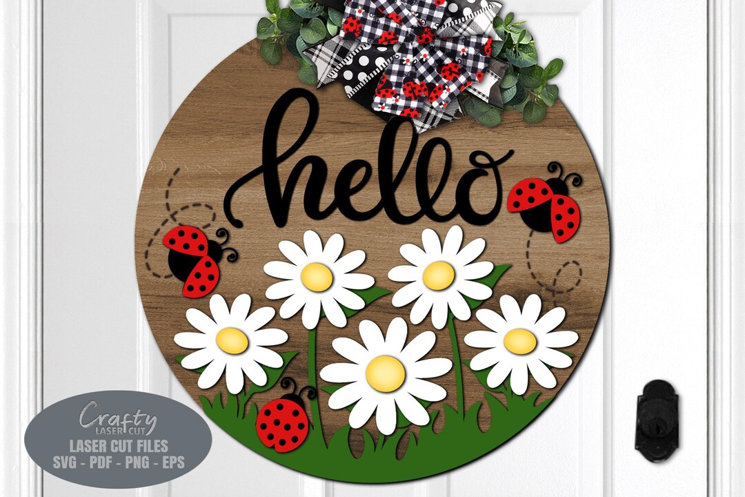 Ladybug Daisy Door Hanger SVG Laser Cut Files: Summer Welcome Sign SVG ...