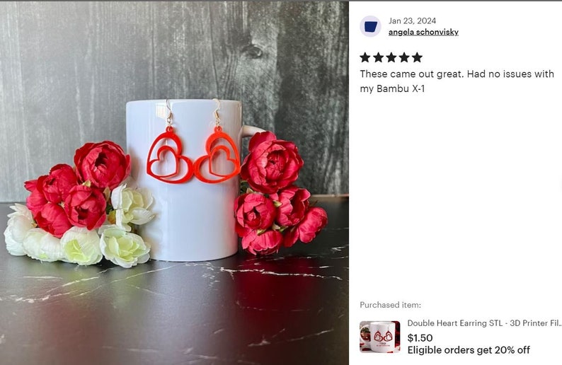 Heart Earring STL - Heart STL - Valentine Stl File - Heart STL for 3D Printers - Valentine Earring Stl File - 3D Printer Files