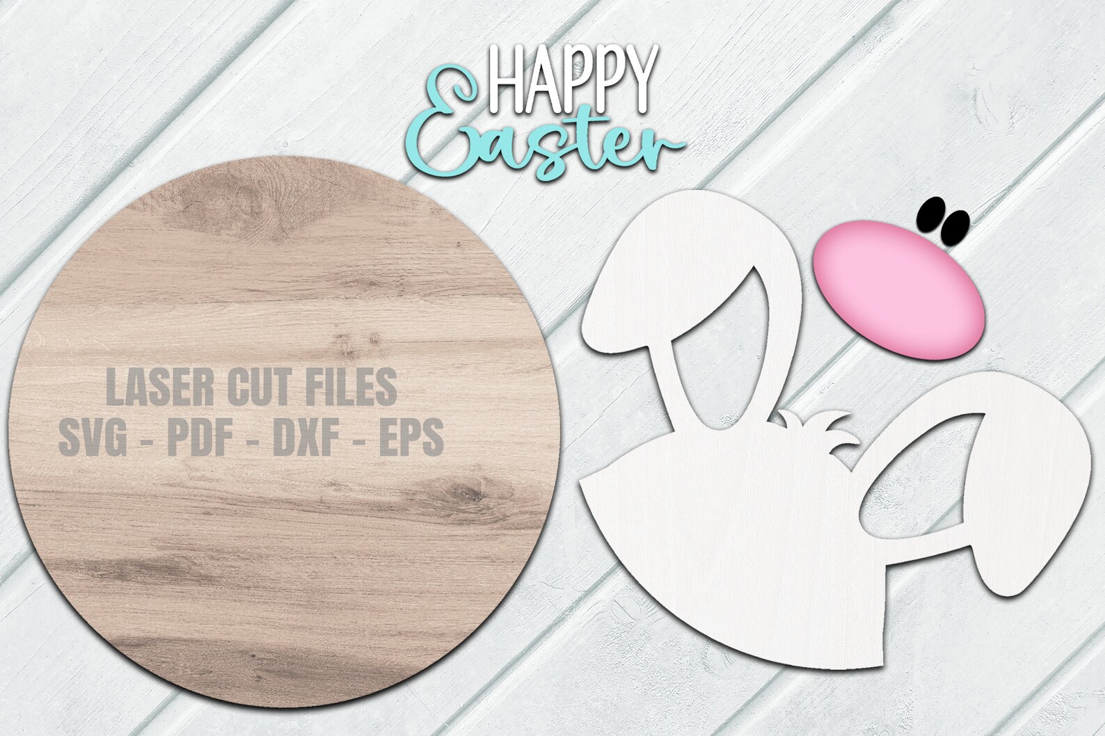 Happy Easter Door Hanger SVG - Laser Cut Files - Easter Bunny Svg ...