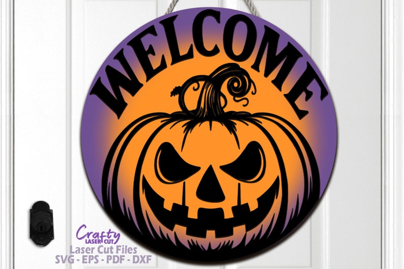 Halloween Welcome Sign SVG Laser Cut Files: Spooky Pumpkin Door Hanger ...