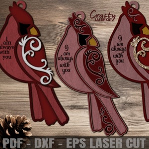 Kardinal Ornament SVG Laser-Dateien - I Am Immer bei Dir SVG - Gedenkstätte Ornament SVG - Kardinal SVG - Glowforge Weihnachten SVG-Dateien