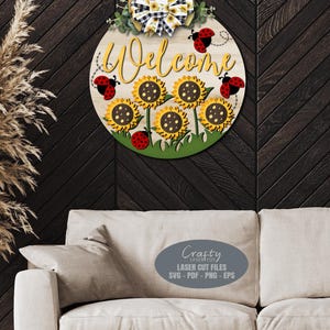Sunflower Ladybug Welcome Sign SVG Laser Cut Files: Summer Door Hanger ...