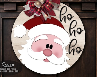 Santa Door Hanger SVG Laser Cut Files: Christmas Welcome Sign SVG, Glowforge