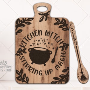Kitchen Witch Cutting Board SVG - Laser Cut Files - Halloween SVG - Witch Svg - Wood Spoon Svg - Stirring Up Magic - Glowforge Files