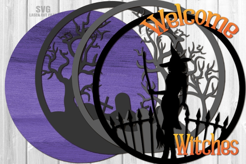 Halloween Witch Door Hanger SVG Laser Cut Files: Witches Welcome Sign ...