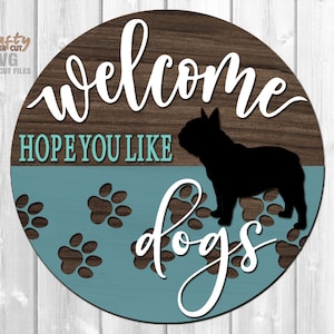 Bulldog Door Hanger SVG - File tagliati al laser - Bulldog SVG - Paw Print Svg - Dog Lovers Welcome Sign SVG - Front Door Sign - Glowforge Files