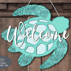 Sea Turtle Door Hanger SVG Laser Cut Files: Beach Welcome Sign SVG ...