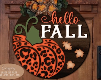 Pumpkin Door Hanger SVG Laser Cut Files: Hello Fall Welcome Sign SVG, Glowforge