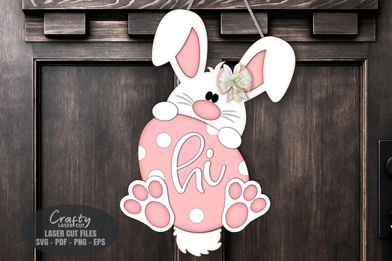 Easter Bunny Door Hanger SVG Laser Cut Files, Spring Egg Welcome Sign ...
