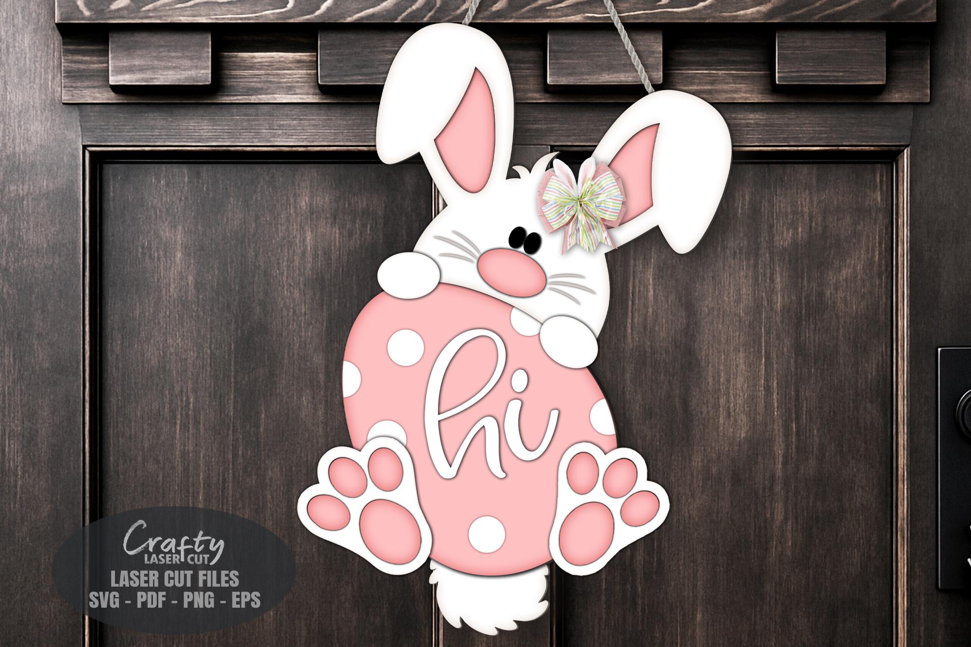 Easter Bunny Door Hanger SVG Laser Cut Files, Spring Egg Welcome Sign ...