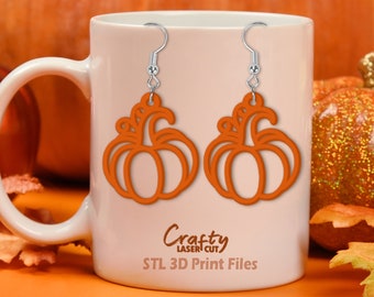 May include: Orange pumpkin-shaped earrings with intricate details, perfect for fall fashion.  Crafty Laser Cut STL 3D Print Files.