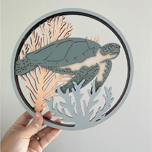 Meeresschildkröte SVG - Laser geschnitten Dateien - Strand SVG - Meer Landschaft SVG - Strand Runde SVG - Strand Haus Dekor - Koralle SVG - Glowforge Dateien
