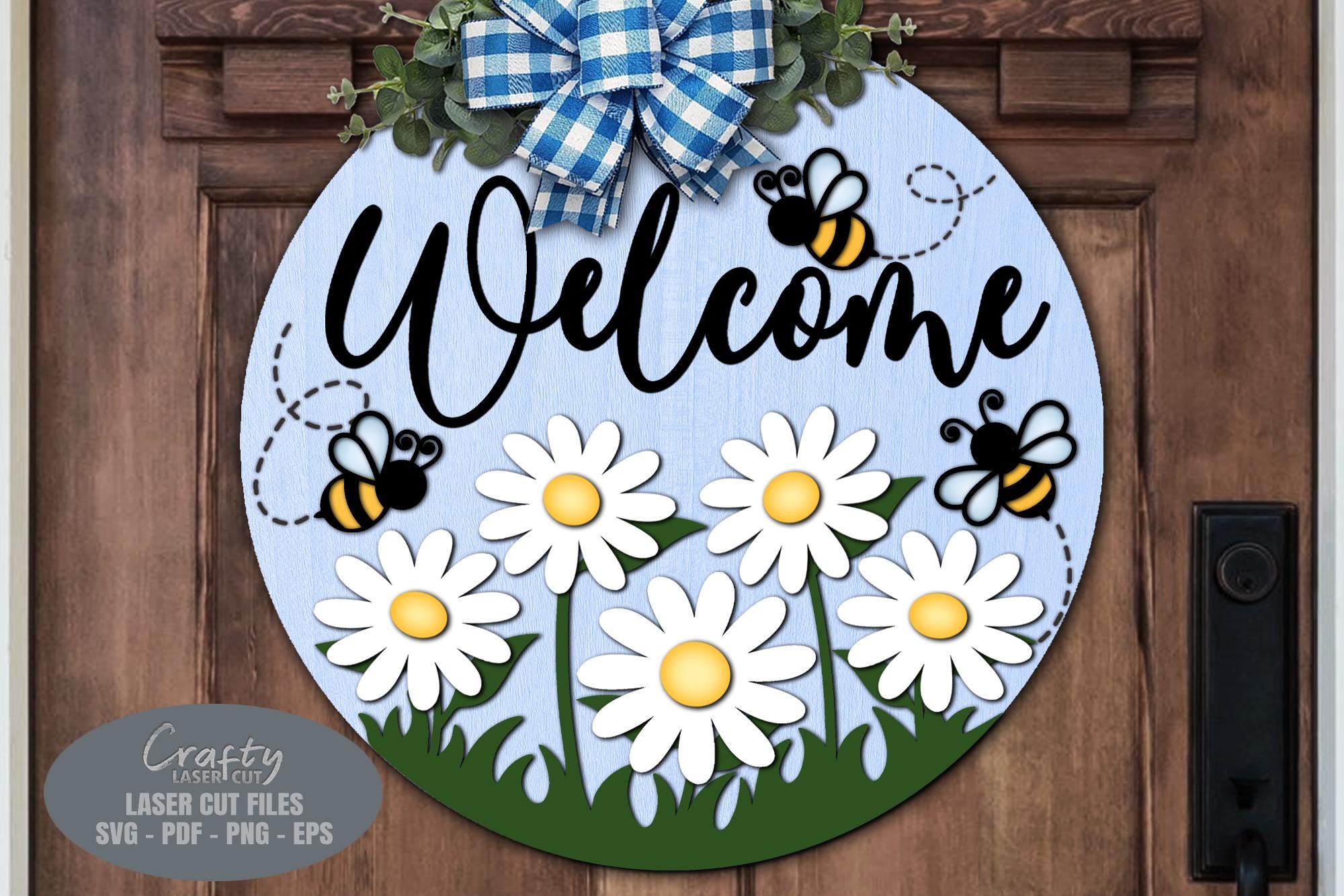 Daisy Bee Welcome Sign SVG Laser Cut Files: Summer Door Hanger SVG ...
