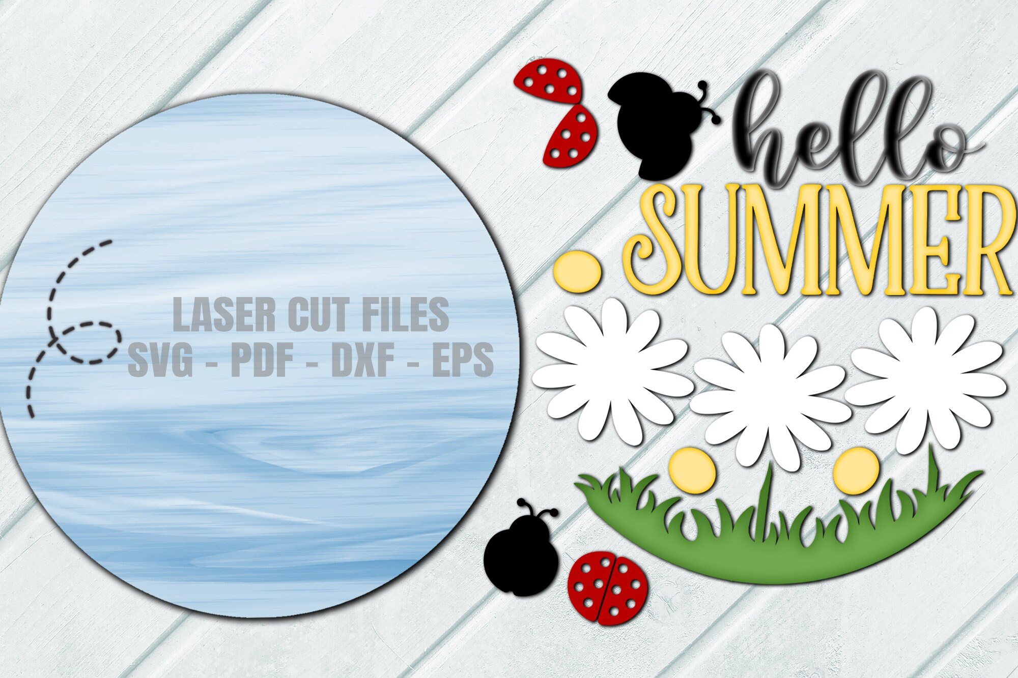 Summer Door Hanger SVG Laser Cut Files: Daisy Ladybug Welcome Sign SVG ...