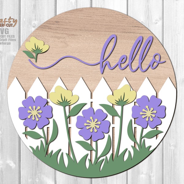 Floral Door Hanger SVG - Laser Cut Files - Hello Summer SVG - Hello Spring SVG - Welcome Sign Svg - Floral Door Sign - Glowforge Files