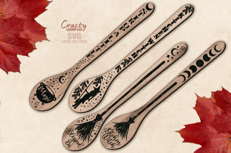 Kitchen Witch Wood Spoon SVG Laser Cut Files: Halloween Sign SVG ...