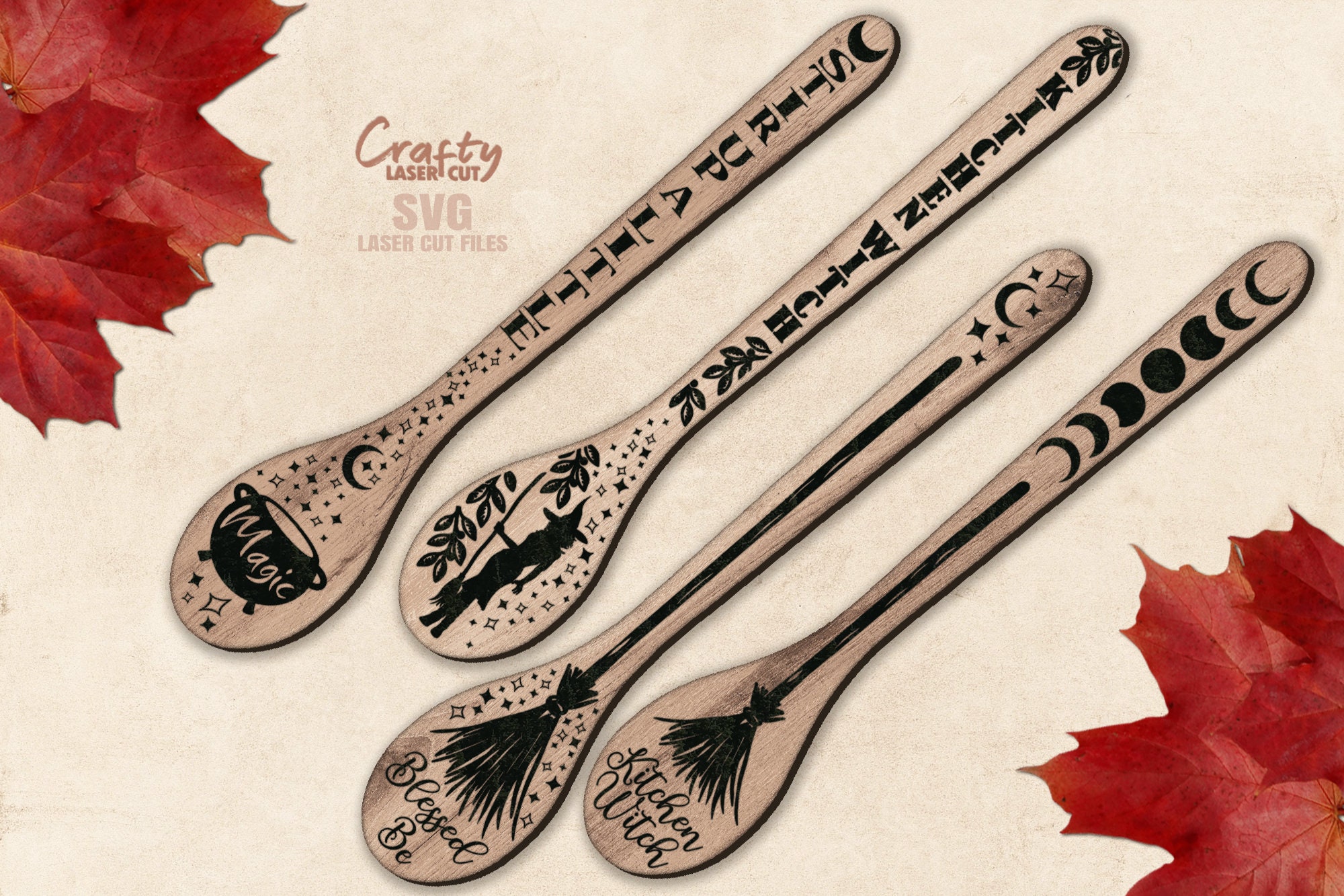 FUTERLY 5 pcs witchy wooden spoons for cooking - witch gifts for women,witch  stuff wooden spatula