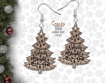 Boucles d'oreilles de Noël SVG - fichiers découpés au laser - arbre de Noël SVG - Noël SVG - faire des spiritueux lumineux Svg - boucles d'oreilles Glowforge - boucle d'oreille Svg