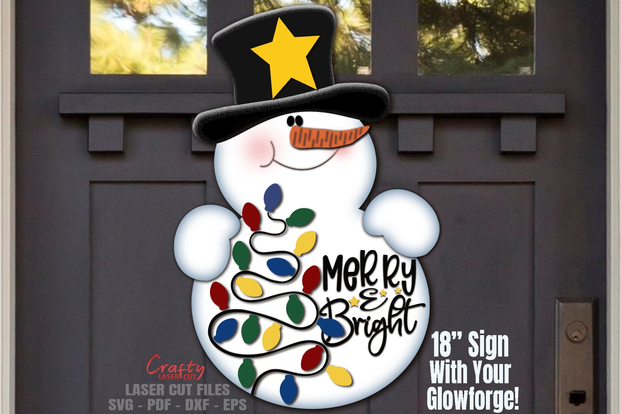 Snowman Door Hanger SVG Laser Cut Files: Christmas Lights Door Sign ...