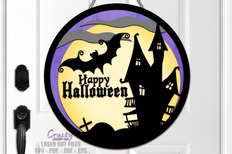 Halloween Door Hanger SVG Laser Cut Files: Haunted Mansion Bat Welcome ...
