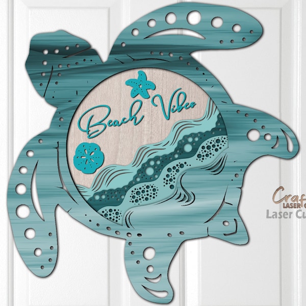 Beach Door Hanger SVG - Laser Cut Files - Turtle SVG - Beach SVG - Turtle Sign Svg - Welcome Sign Svg  - Front Door Sign - Glowforge Files