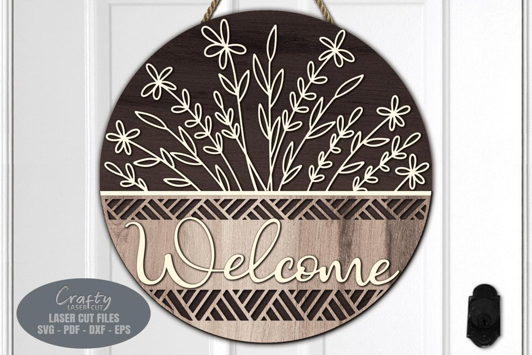 Floral Door Hanger SVG Laser Cut Files: Daisy Basket Welcome Sign SVG ...