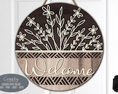 Floral Door Hanger SVG Laser Cut Files: Daisy Basket Welcome Sign SVG, Glowforge